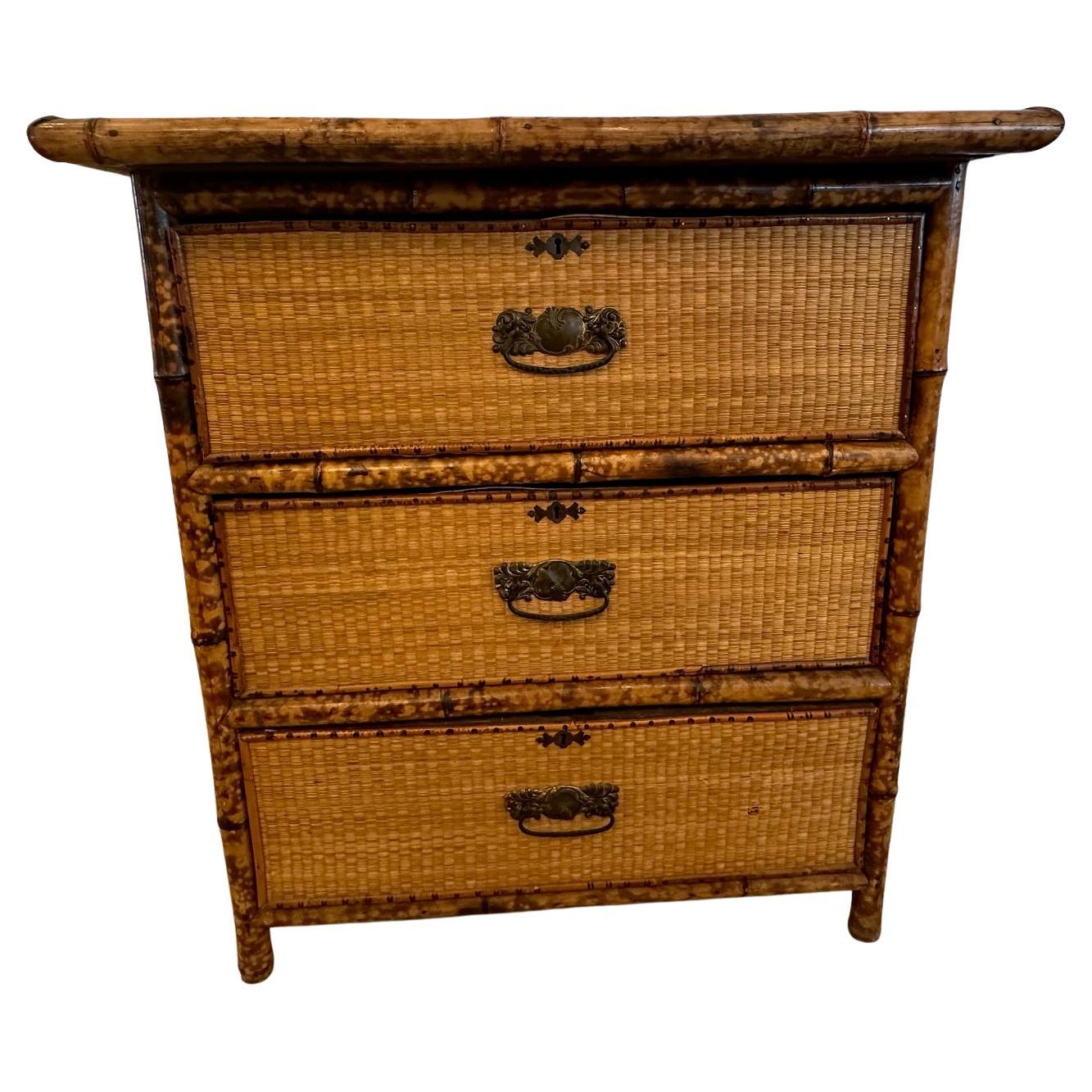 Quaint Bamboo & Rattan Small Chest of Drawers For Sale