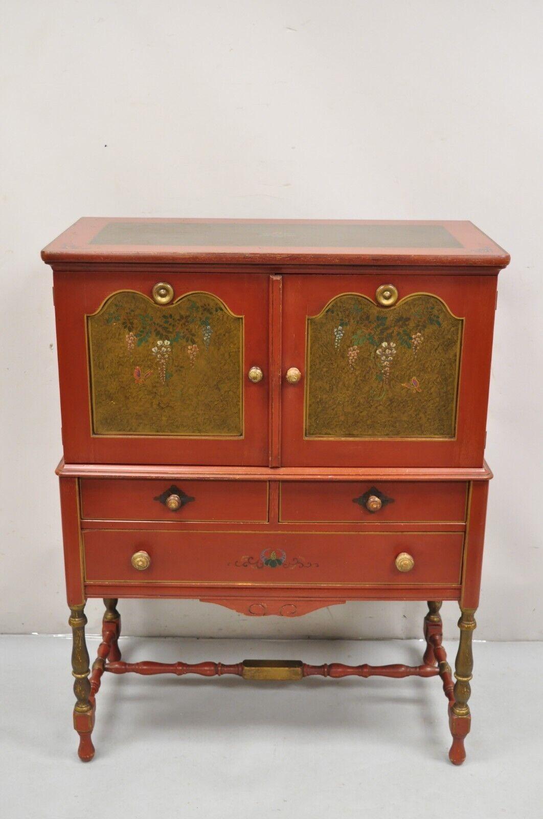 Quaint Furniture Stickley Bros Small Red Painted Colonial Style Cupboard Cabinet For Sale 7