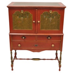 Quaint Furniture Stickley Bros Small Red Painted Colonial Style Cupboard Cabinet