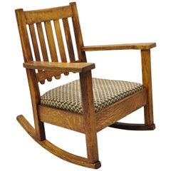 Antique Quaint Furniture Stickley Brothers Slat Back Mission Oak Rocker Rocking Chair