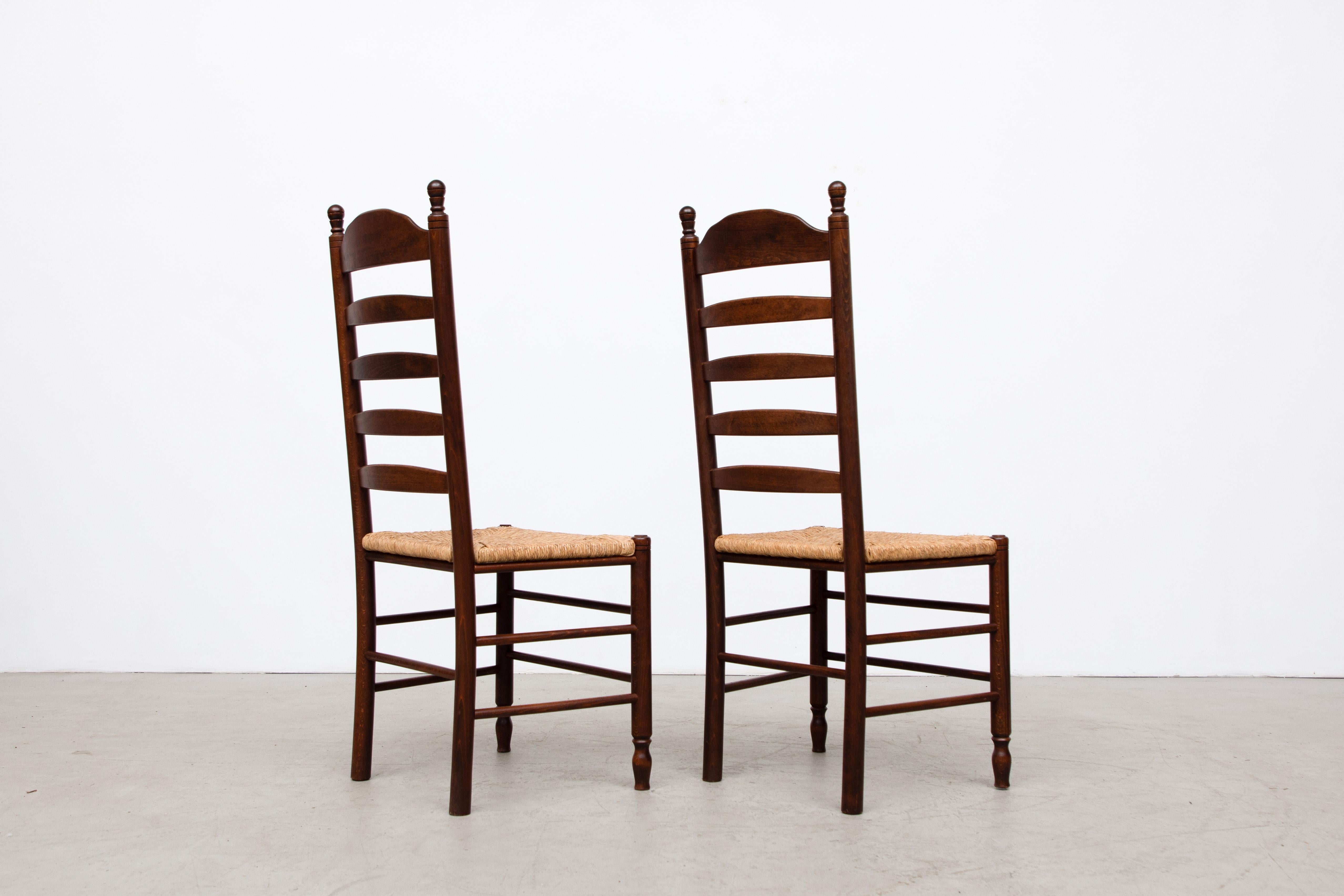 Quaker Style Ladder Back Dining Chairs with Rush Seats In Good Condition In Los Angeles, CA