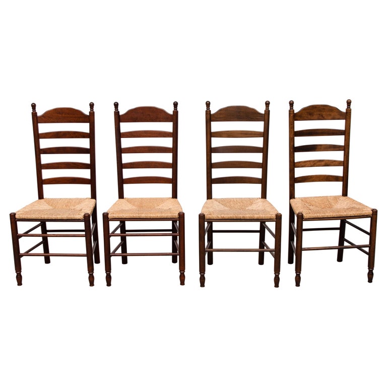 Quaker Style Ladder Back Dining Chairs with Rush Seats at 1stDibs