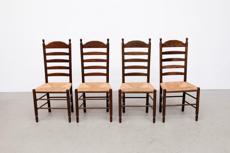 Quaker Style Quaker Style Ladder Back Rush and Velvet Dining Chairs at 1stDibs