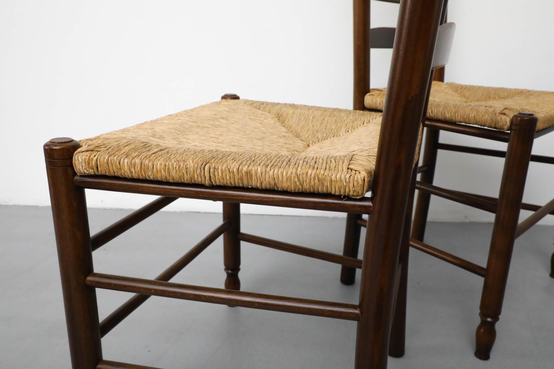 Quaker Style Tall Ladder Back Dining Chairs with Hand-Woven Rush Seats 5