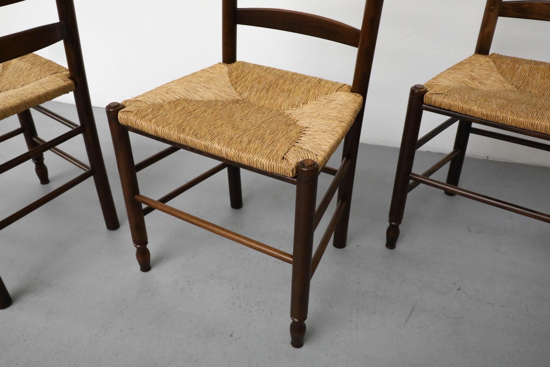 Quaker Style Tall Ladder Back Dining Chairs with Hand-Woven Rush Seats 8