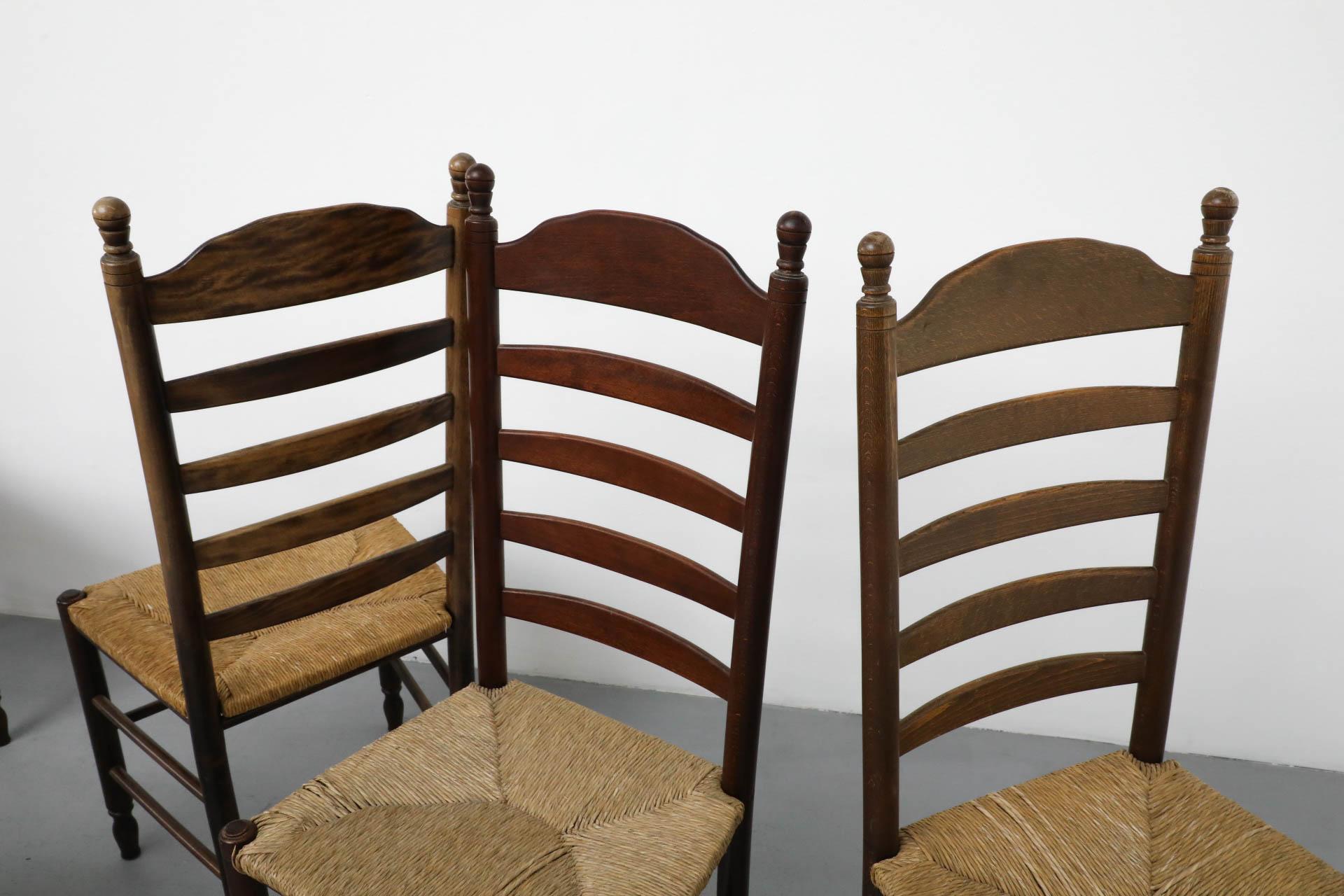 Quaker Style Tall Ladder Back Dining Chairs with Hand-Woven Rush Seats In Good Condition In Los Angeles, CA