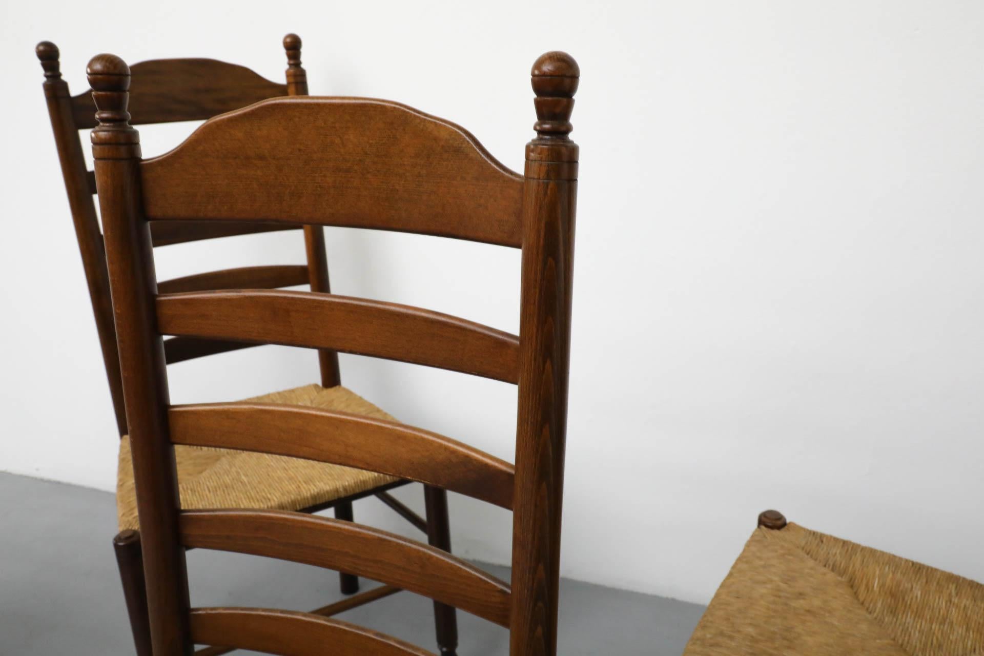Quaker Style Tall Ladder Back Dining Chairs with Hand-Woven Rush Seats 1