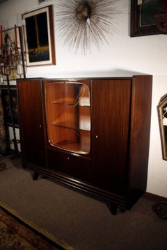 Qualitatsmöbel Art Deco Bar Cabinet Mahogany and Glass with Gold Inlay Design
