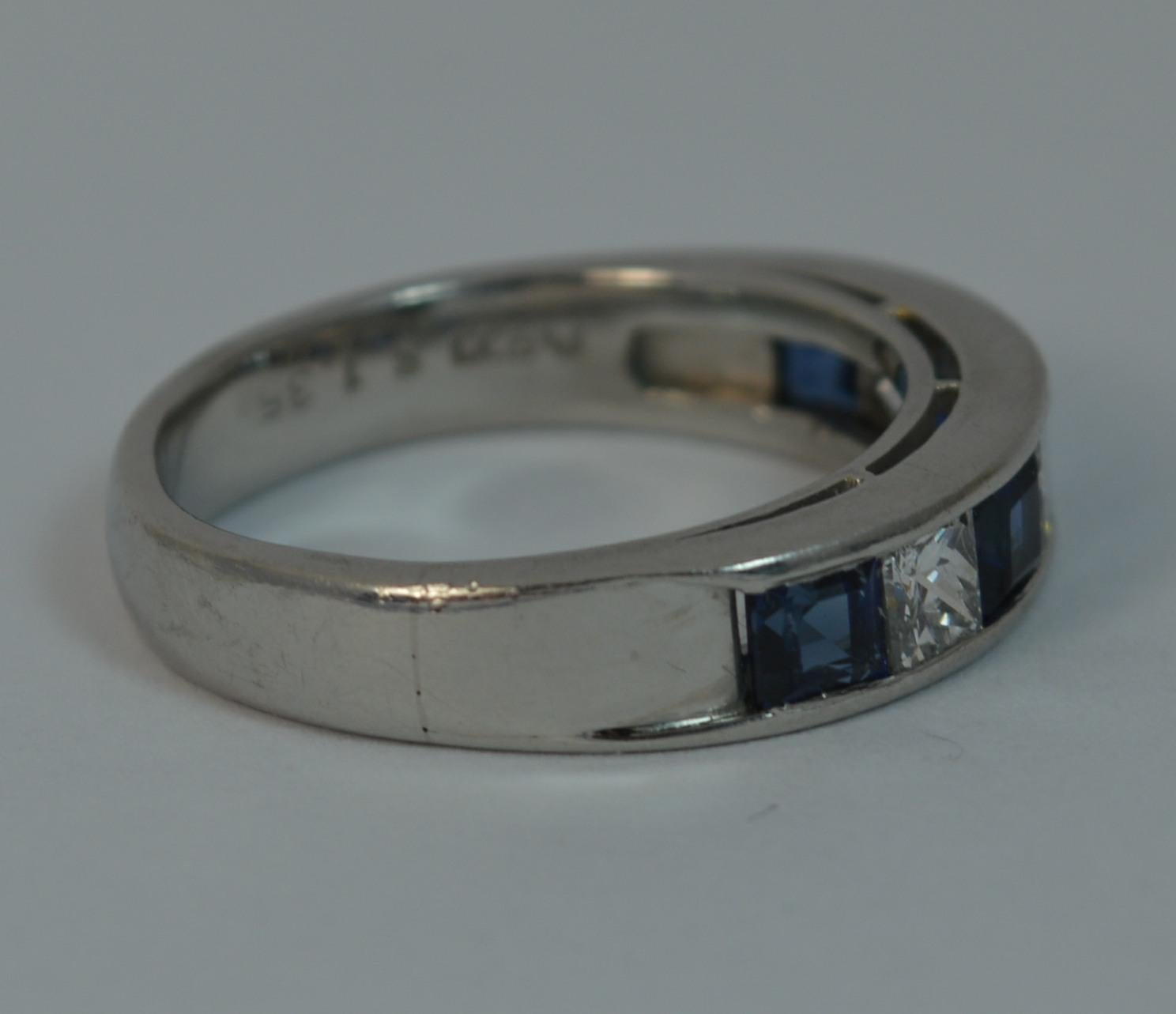 Quality 1.35 Carat Sapphire 0.78 Carat Diamond Platinum Half Eternity Stack Ring 5
