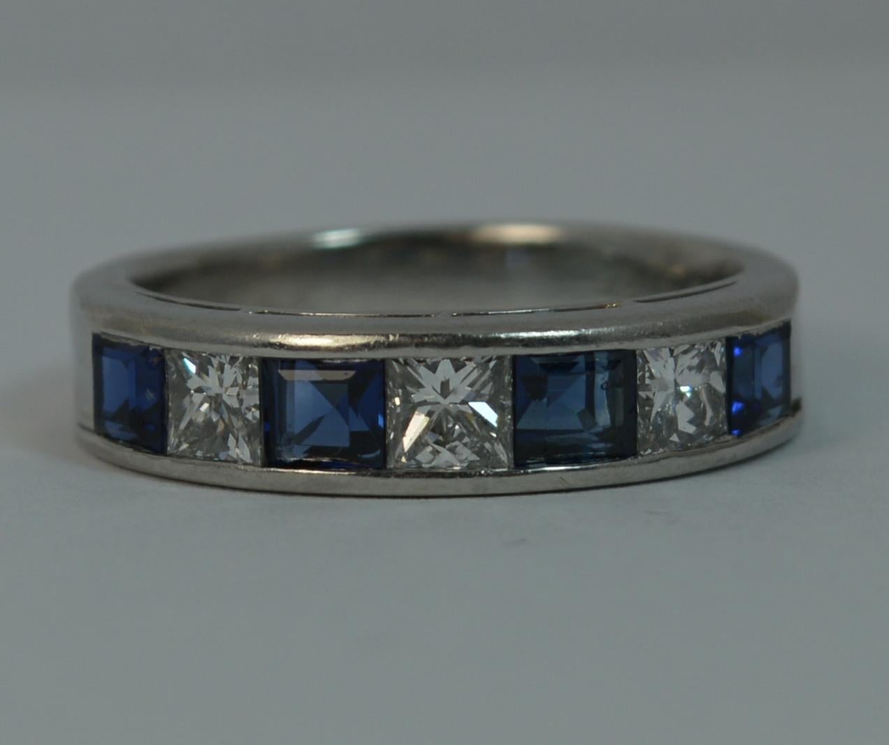 Quality 1.35 Carat Sapphire 0.78 Carat Diamond Platinum Half Eternity Stack Ring 6