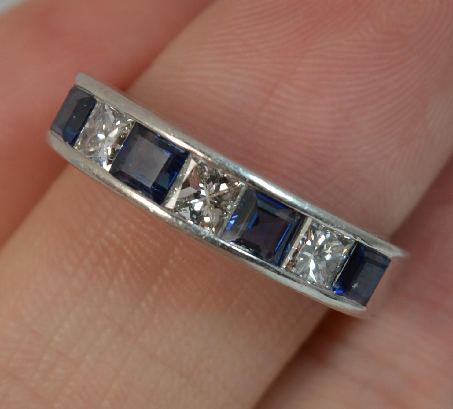 Quality 1.35 Carat Sapphire 0.78 Carat Diamond Platinum Half Eternity Stack Ring In Excellent Condition In St Helens, GB
