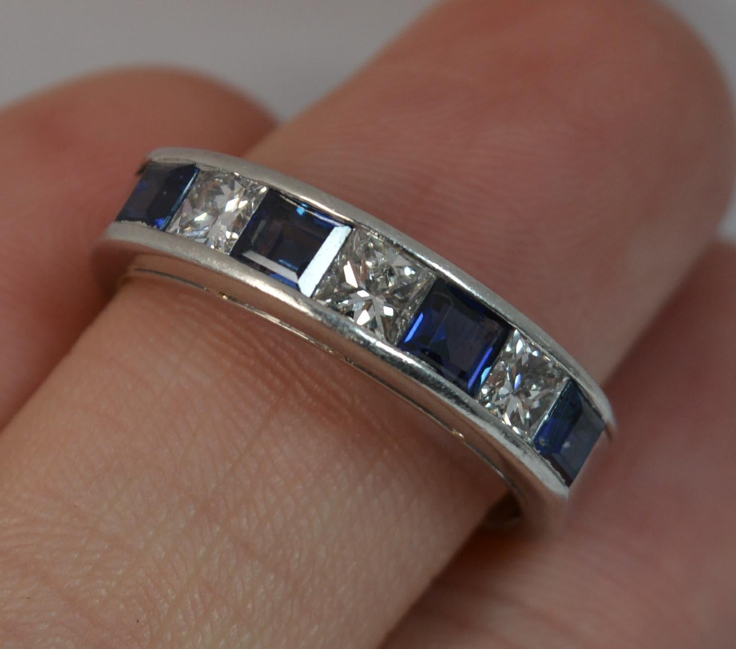 Women's Quality 1.35 Carat Sapphire 0.78 Carat Diamond Platinum Half Eternity Stack Ring