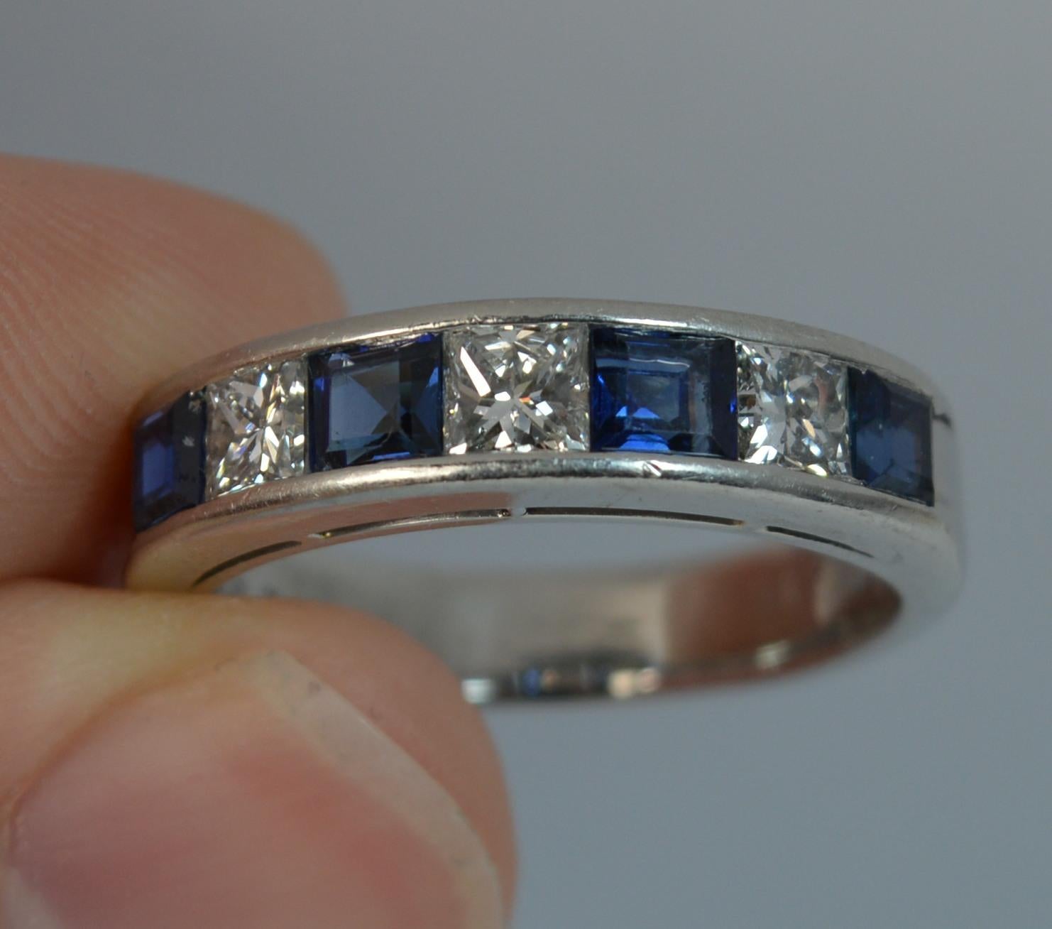 Quality 1.35 Carat Sapphire 0.78 Carat Diamond Platinum Half Eternity Stack Ring 1