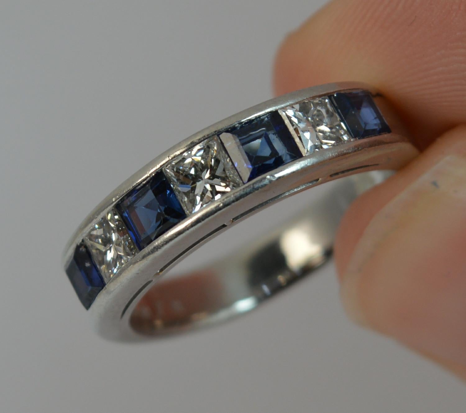 Quality 1.35 Carat Sapphire 0.78 Carat Diamond Platinum Half Eternity Stack Ring 2