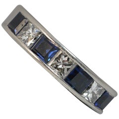 Quality 1.35 Carat Sapphire 0.78 Carat Diamond Platinum Half Eternity Stack Ring
