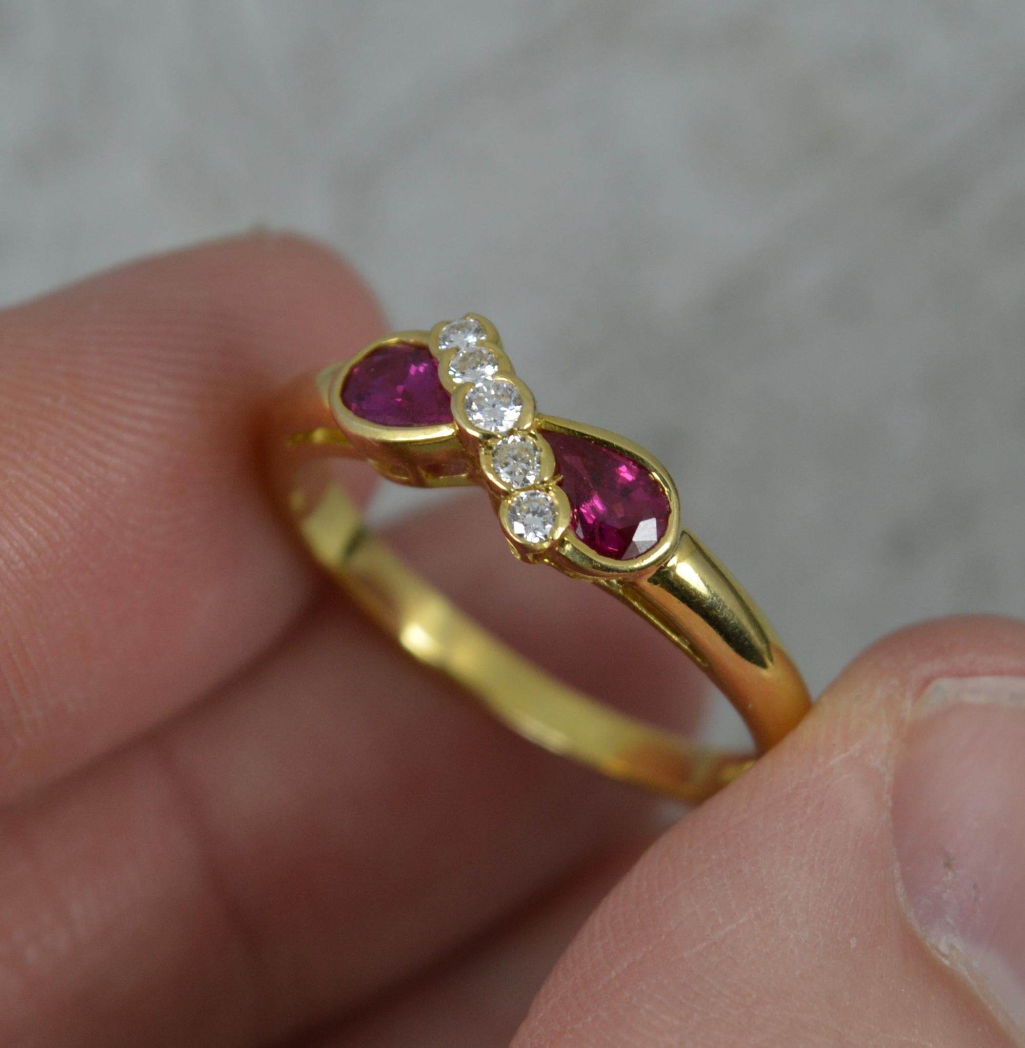 Quality 18 Carat Gold Ruby and Diamond Toi Et Moi Cluster Ring 1