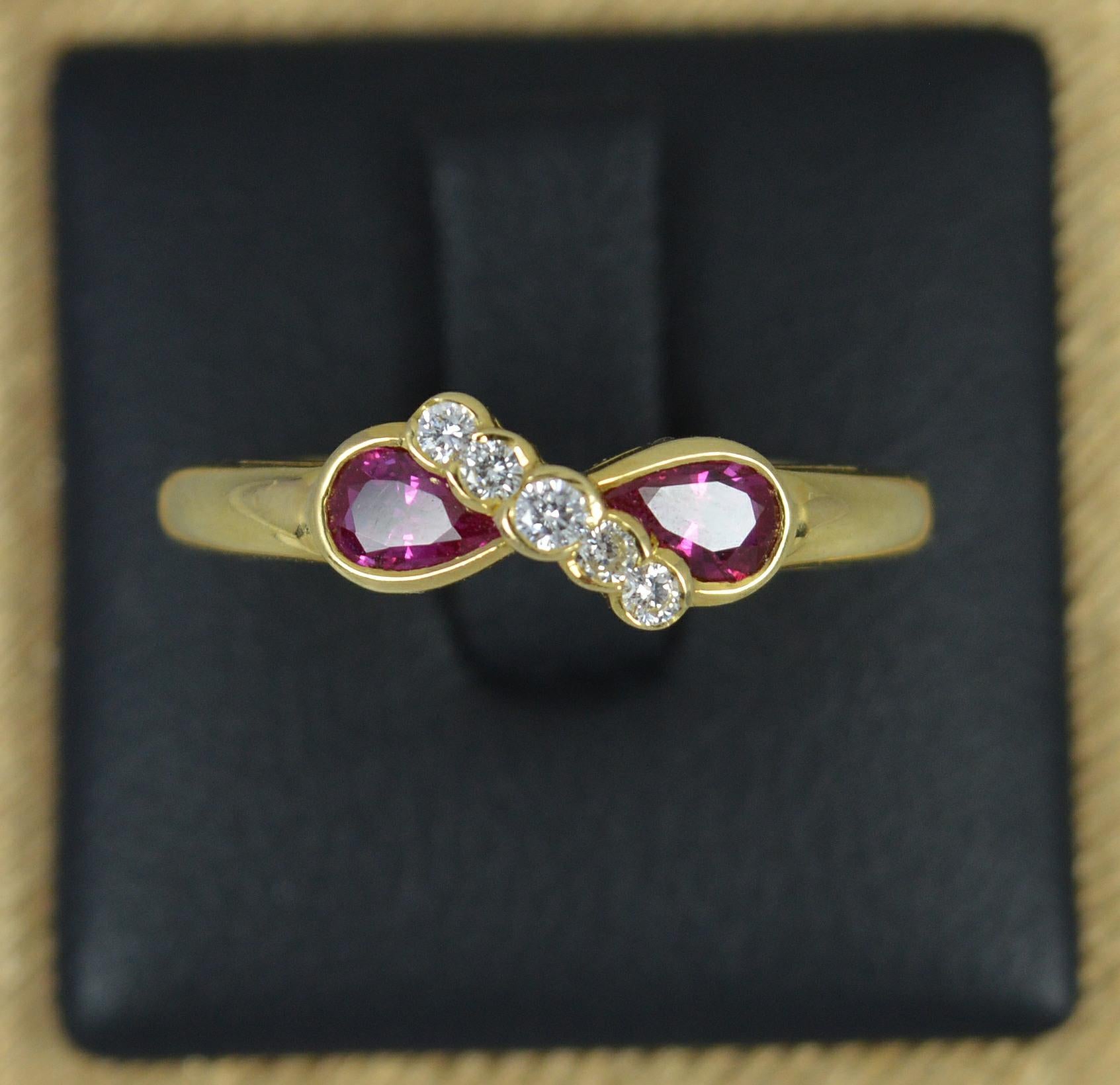Quality 18 Carat Gold Ruby and Diamond Toi Et Moi Cluster Ring 2