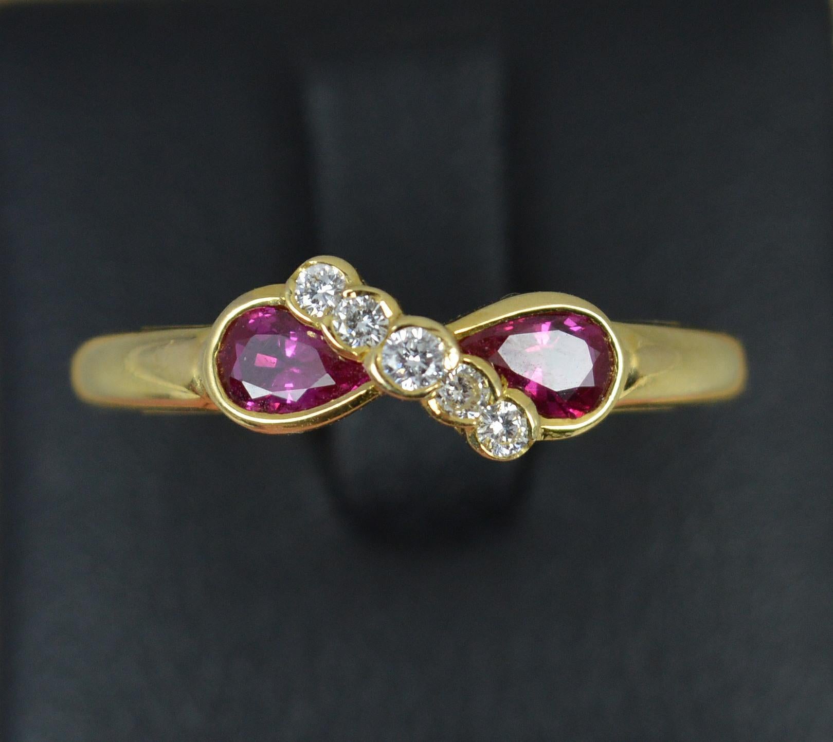 Quality 18 Carat Gold Ruby and Diamond Toi Et Moi Cluster Ring 3