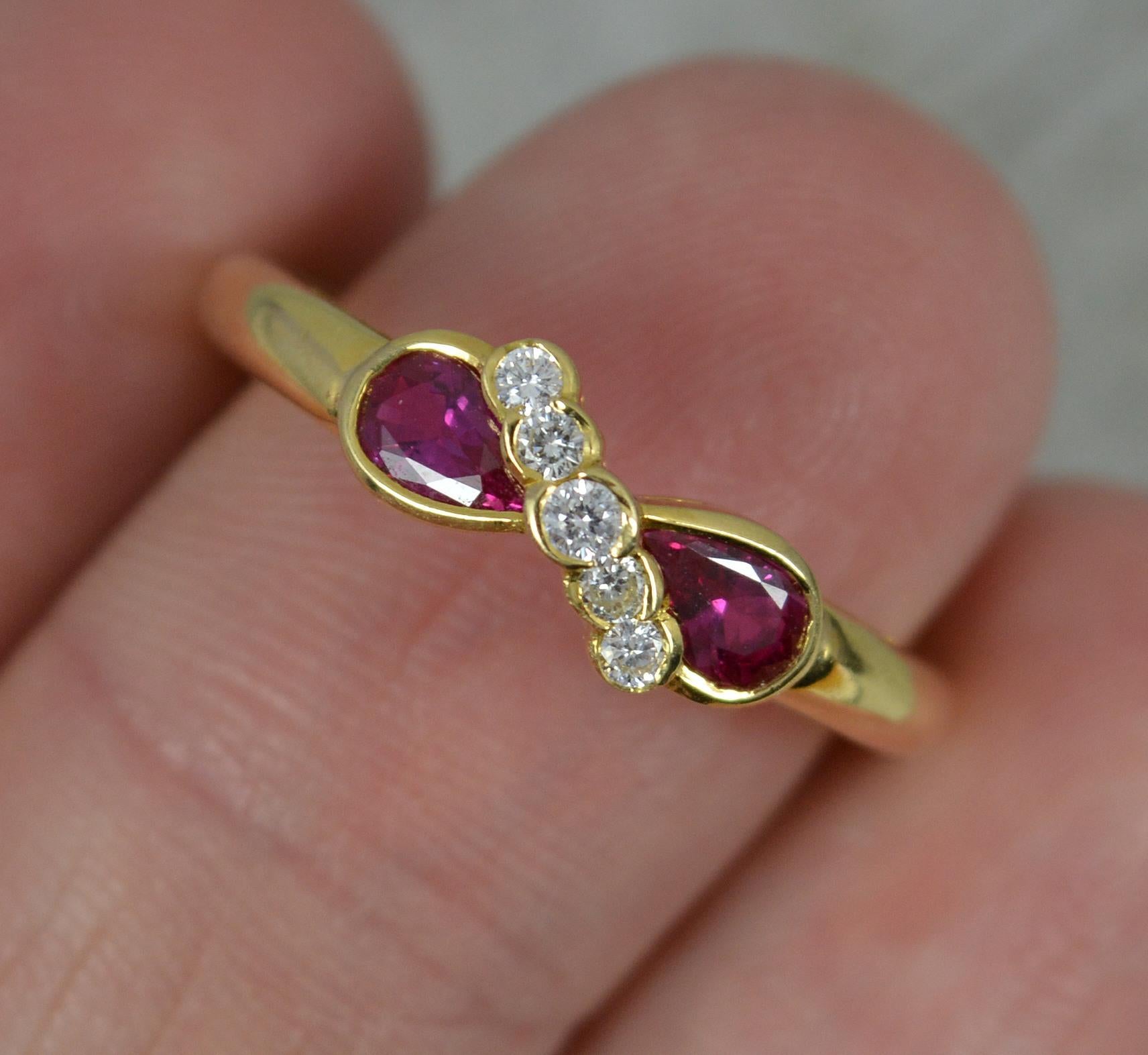 Pear Cut Quality 18 Carat Gold Ruby and Diamond Toi Et Moi Cluster Ring