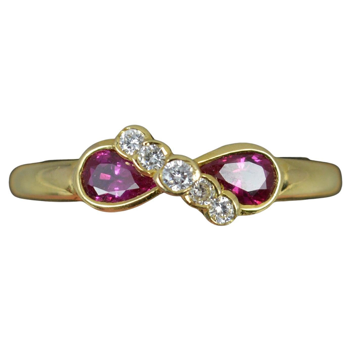Quality 18 Carat Gold Ruby and Diamond Toi Et Moi Cluster Ring