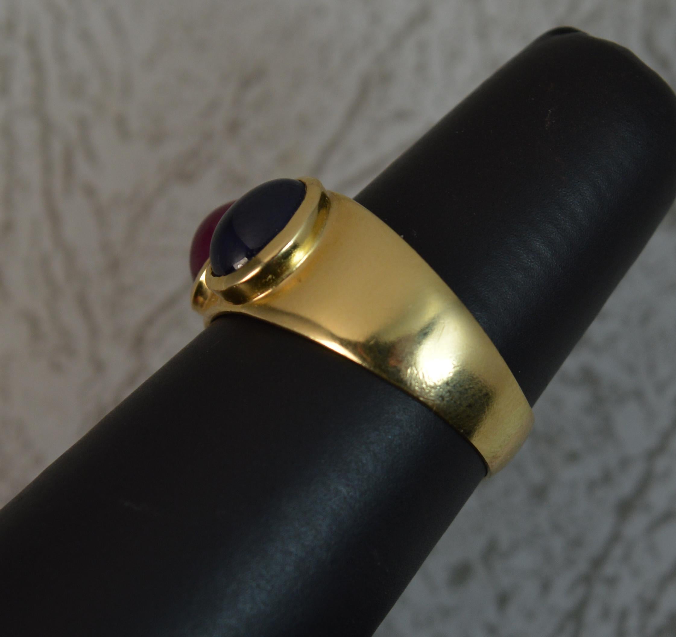 Quality 18 Carat Gold Ruby and Sapphire Cabochon Trilogy Band Ring 2