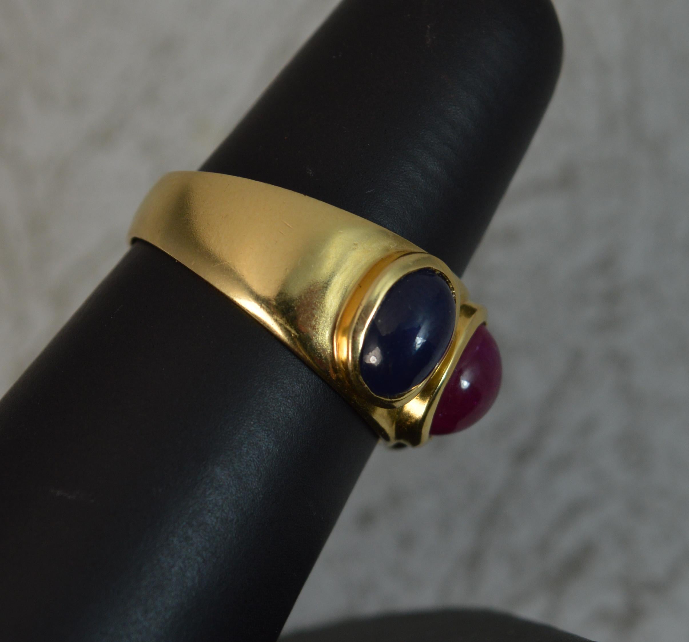 Quality 18 Carat Gold Ruby and Sapphire Cabochon Trilogy Band Ring 4