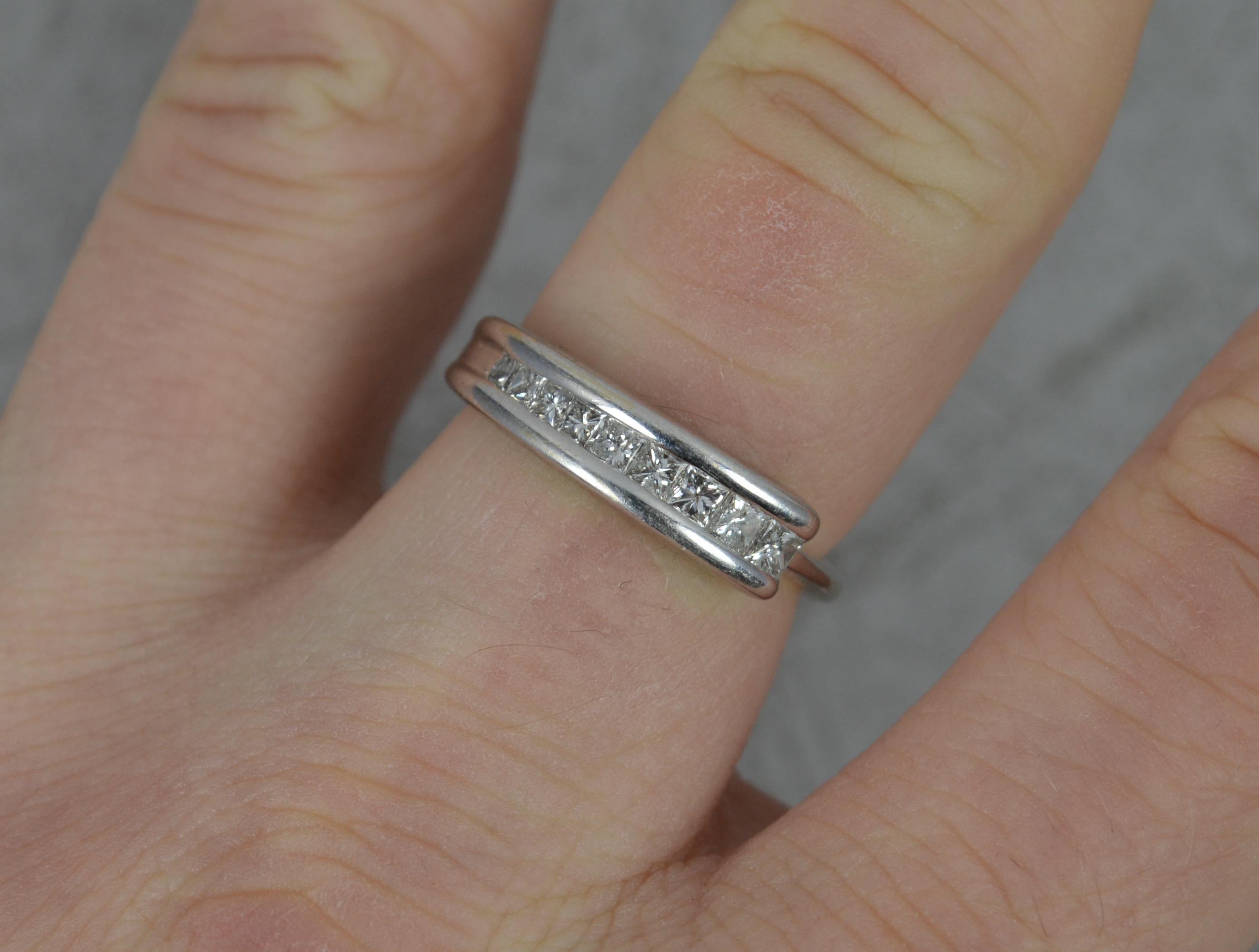 Art Deco Quality 18ct White Gold and 0.55ct Diamond Half Eternity Stack Ring For Sale