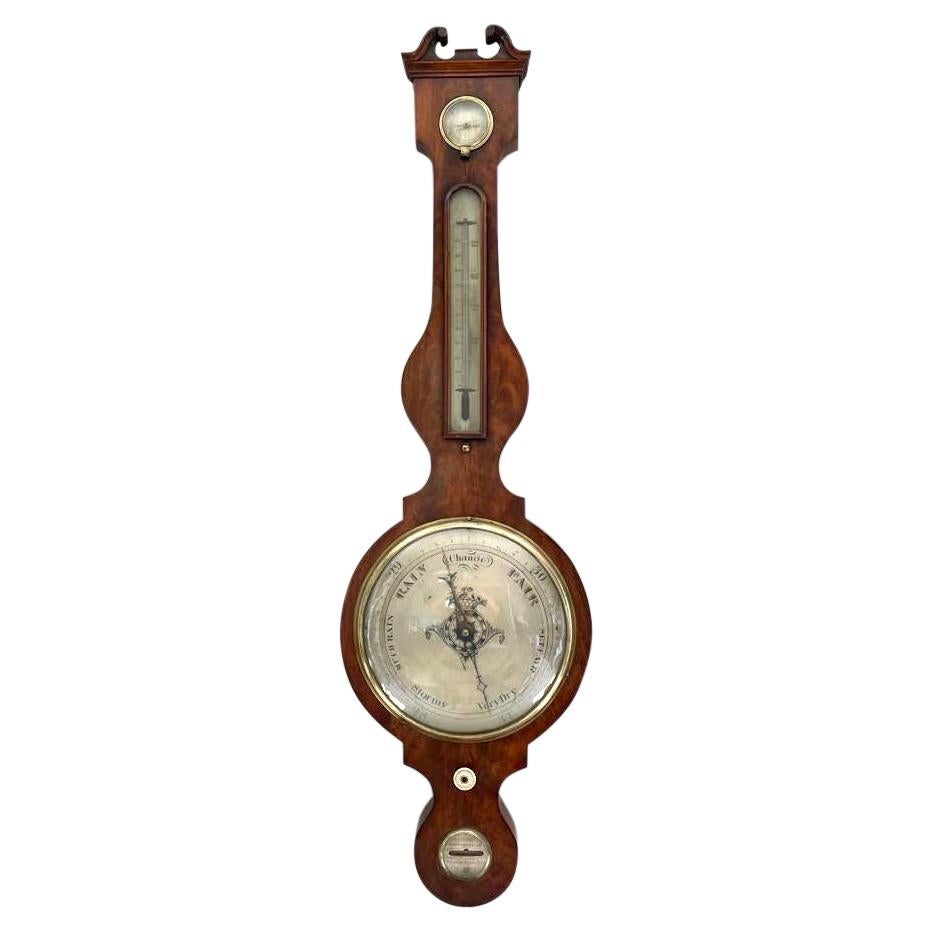 Barómetro banjo georgiano antiguo del siglo XVIII de calidad