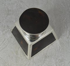 Quality 1921 Sterling Silver and Faux Tortoiseshell Art Deco Inkwell