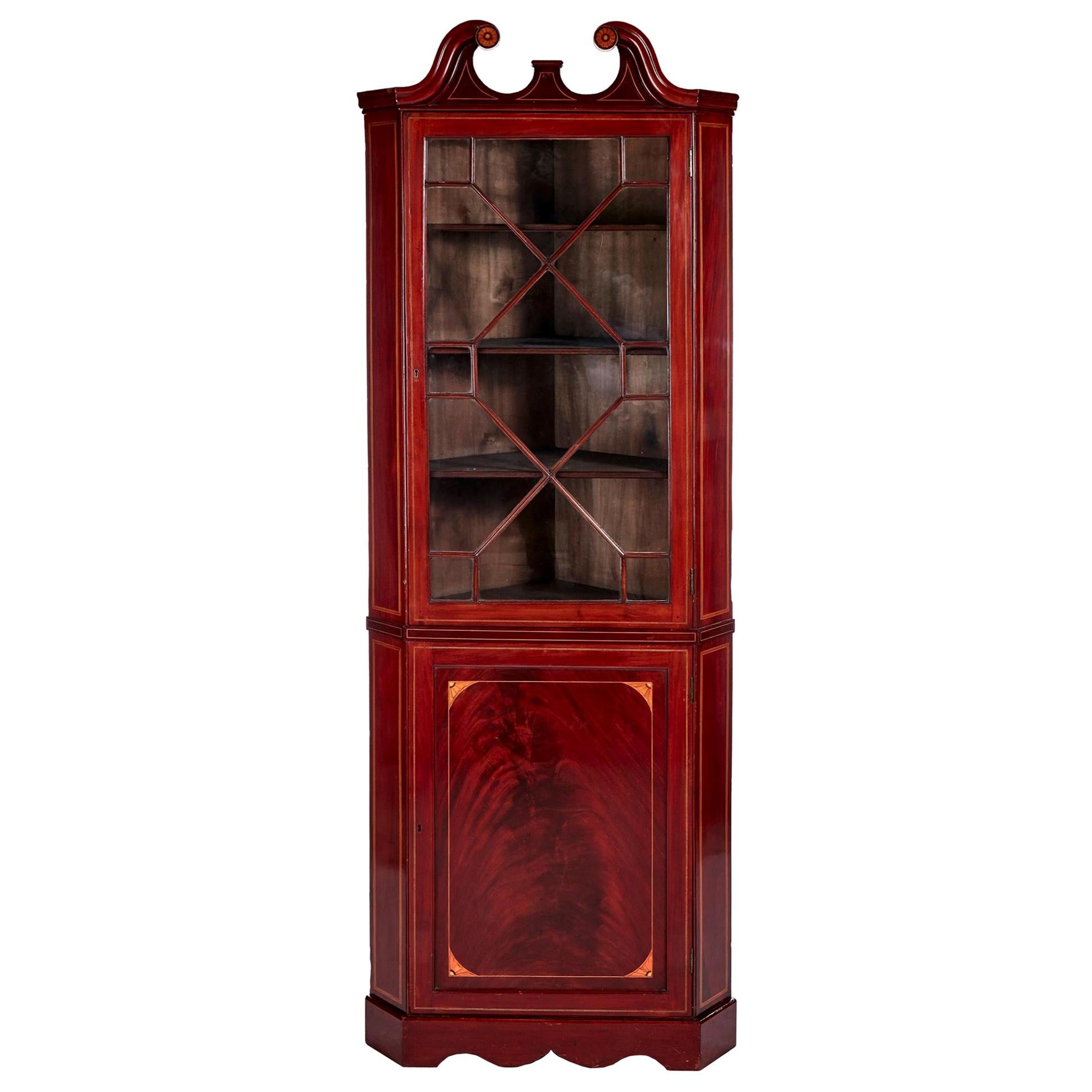 Quality 19th Century Antique Mahogany Inlaid Corner Cabinet