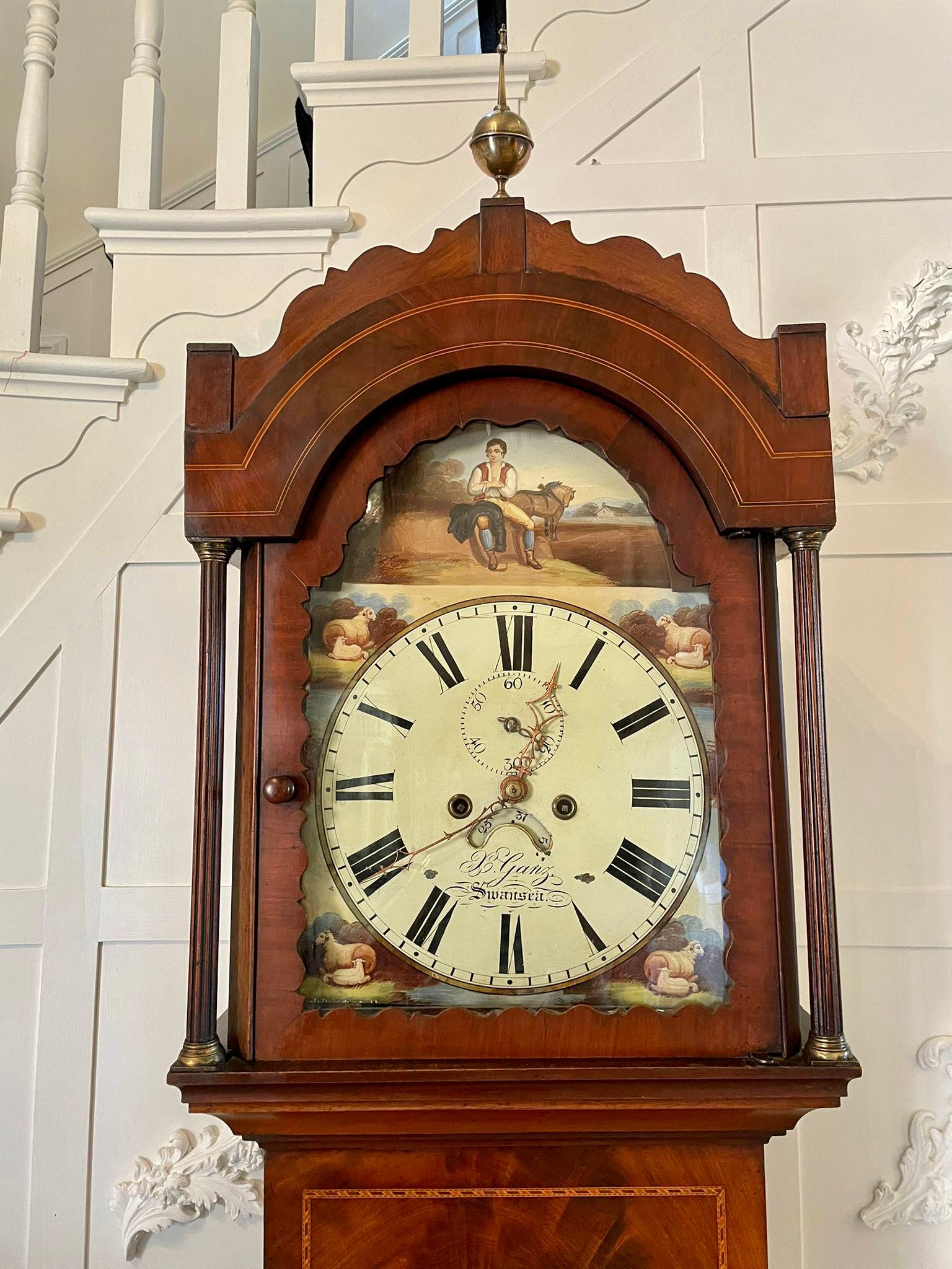 Quality 19th Century Antique Mahogany Inlaid Eight Day Longcase Clock by Ganz o 4