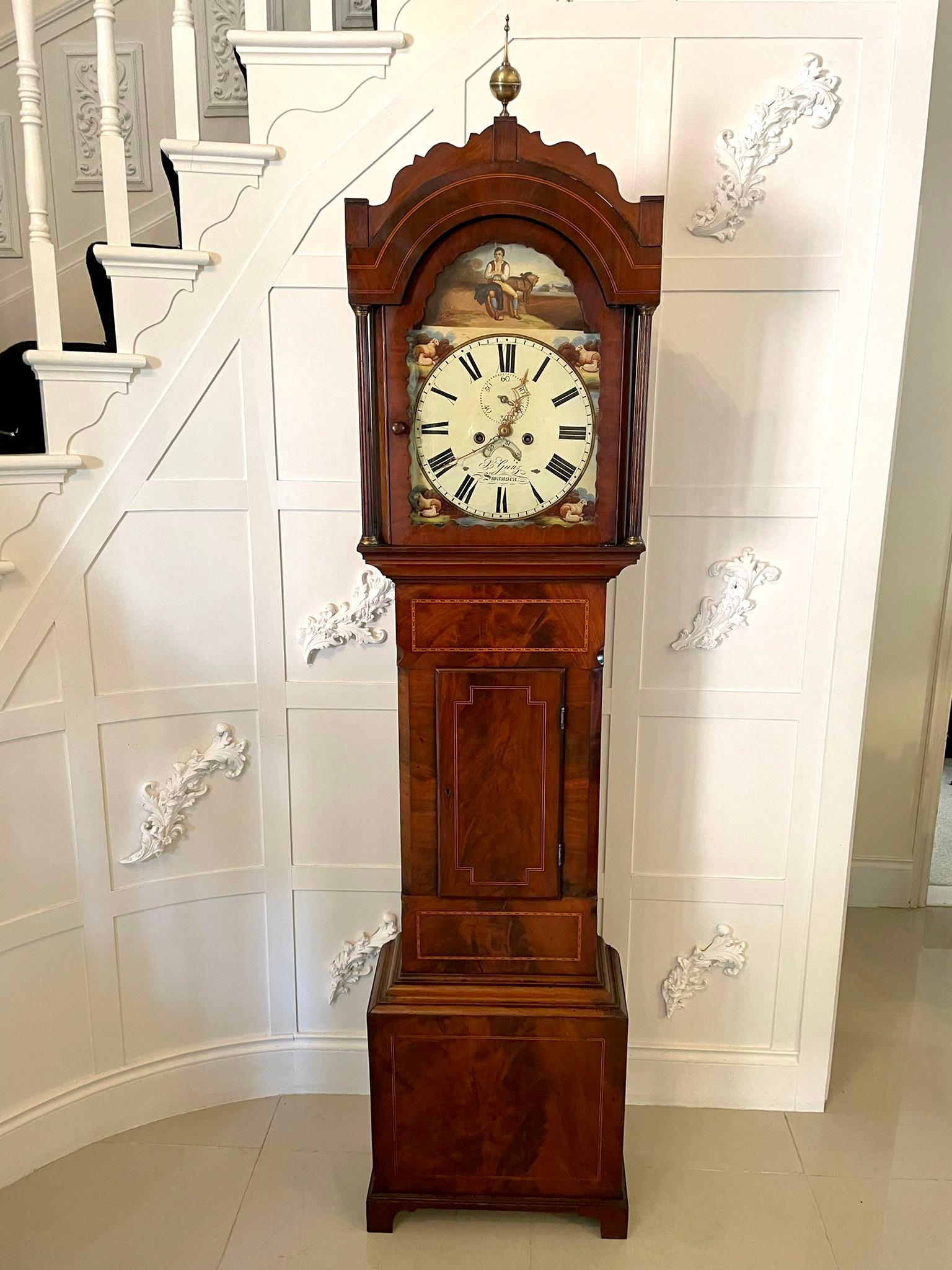 Quality 19th Century Antique Mahogany Inlaid Eight Day Longcase Clock by Ganz o 11