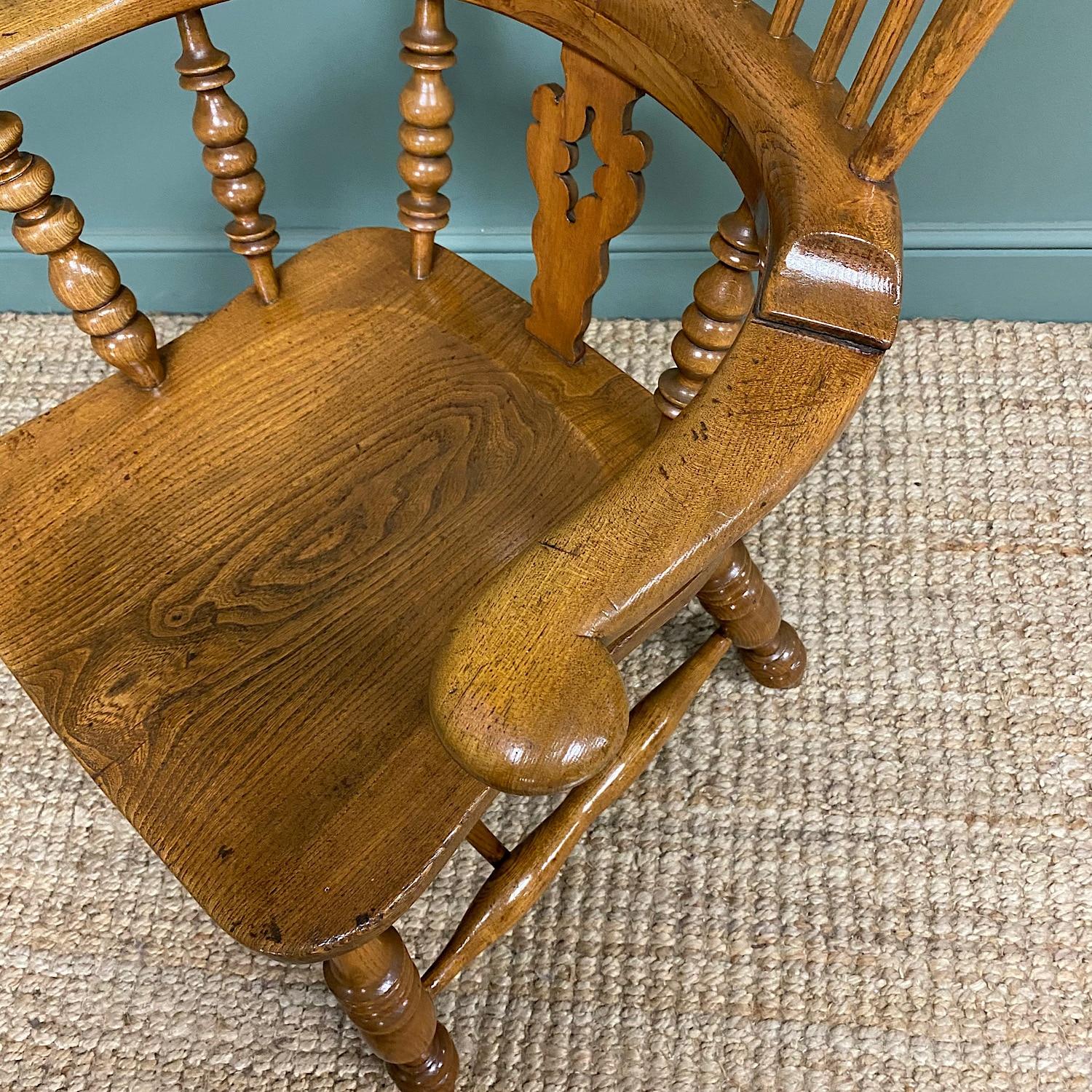 Victorian Quality 19th Century Elm & Ash Broad Arm Antique Windsor Chair For Sale