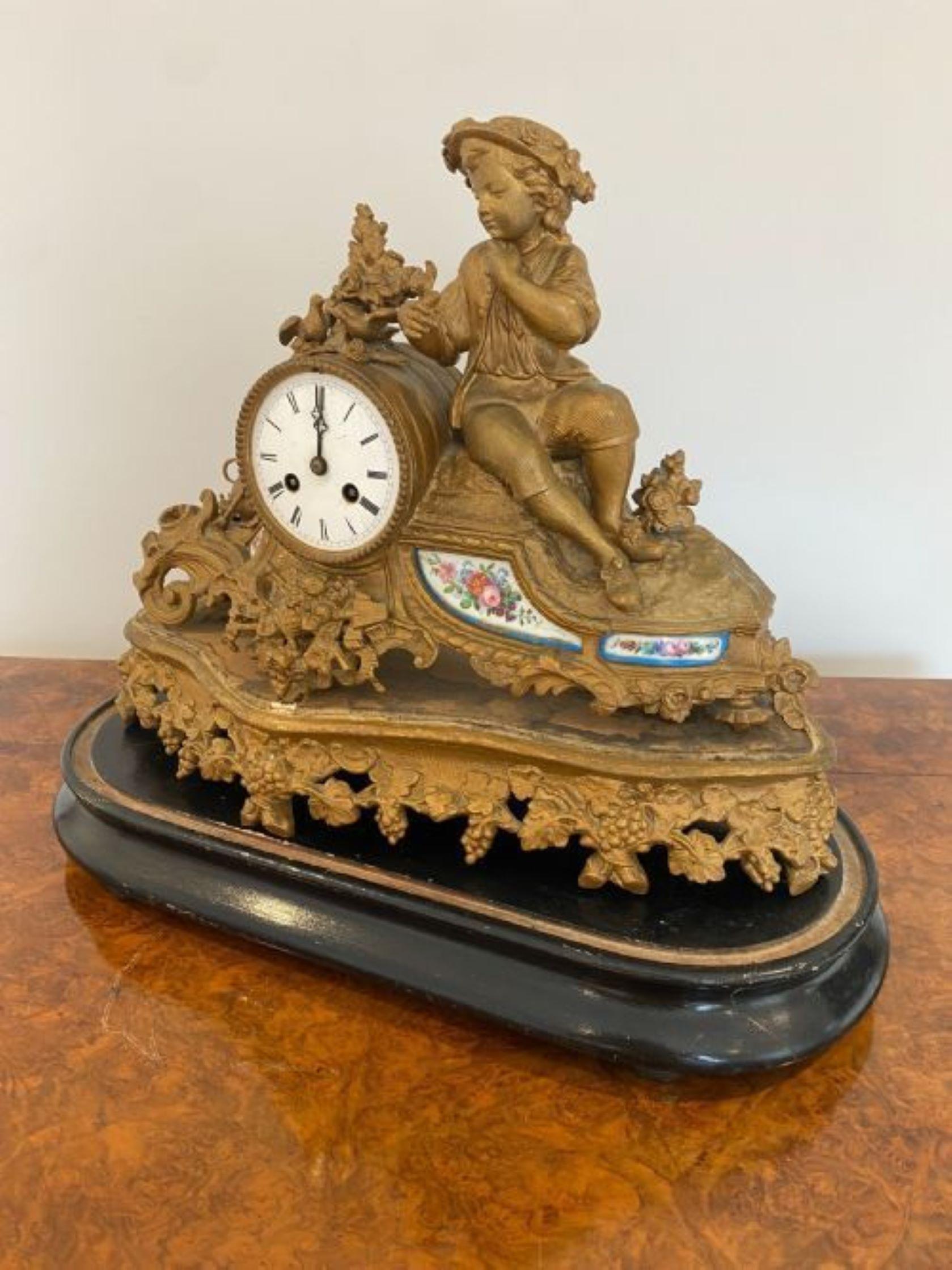 Quality 19th Century French Louis XVI Ormolu & Porcelain Mantle Clock In Good Condition For Sale In Ipswich, GB