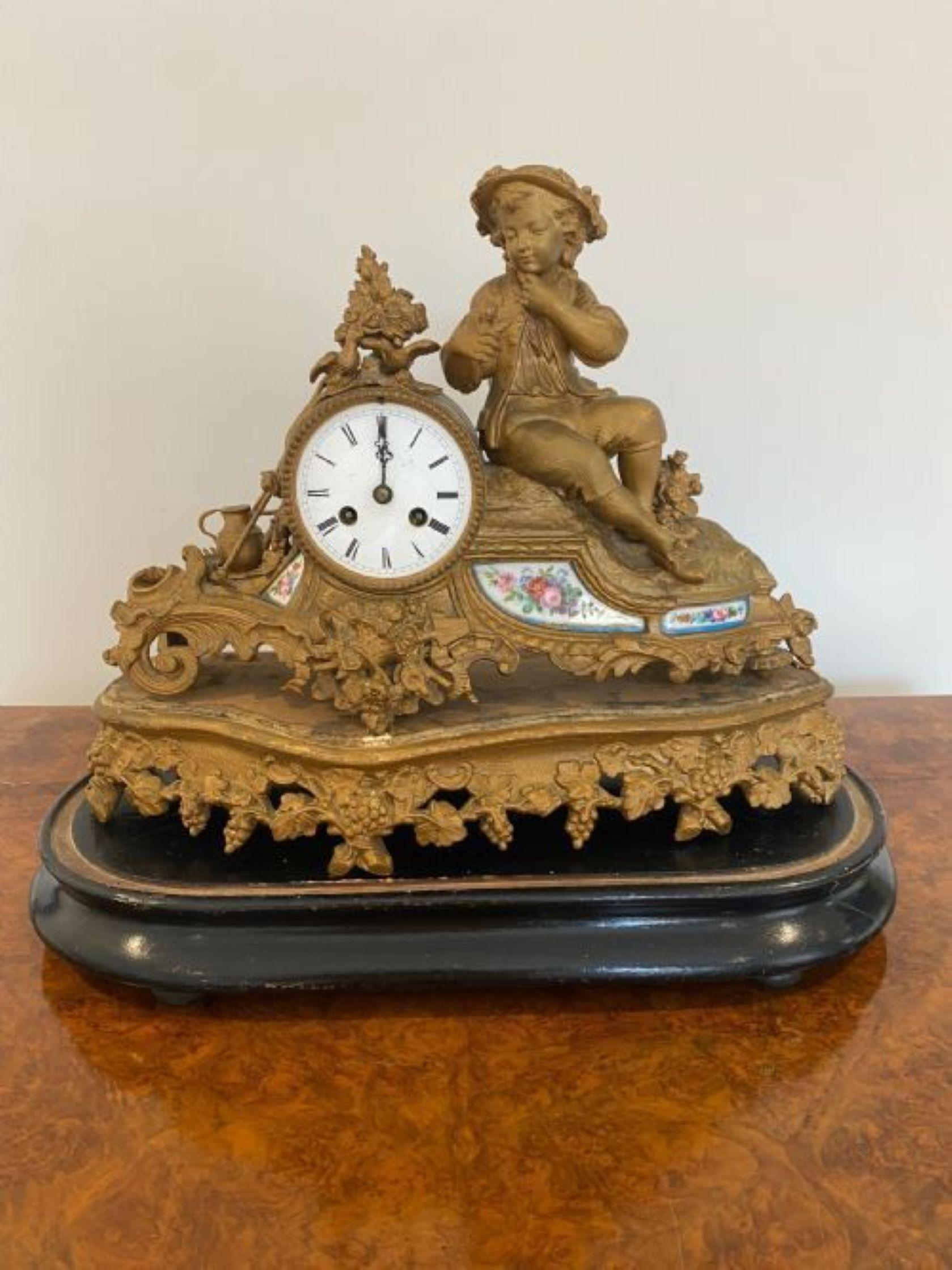 Quality 19th Century French Louis XVI Ormolu & Porcelain Mantle Clock For Sale 2