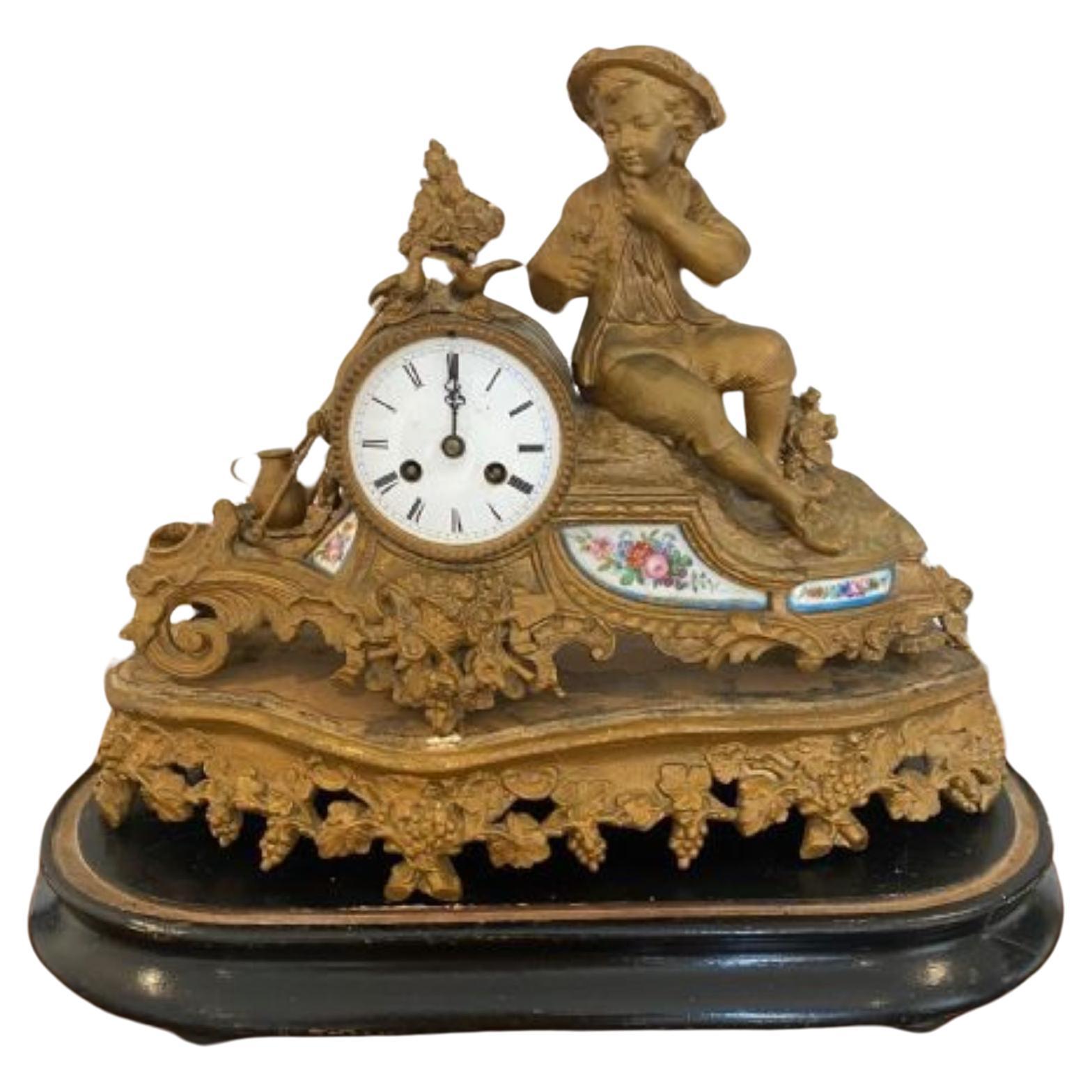 Quality 19th Century French Louis XVI Ormolu & Porcelain Mantle Clock For Sale