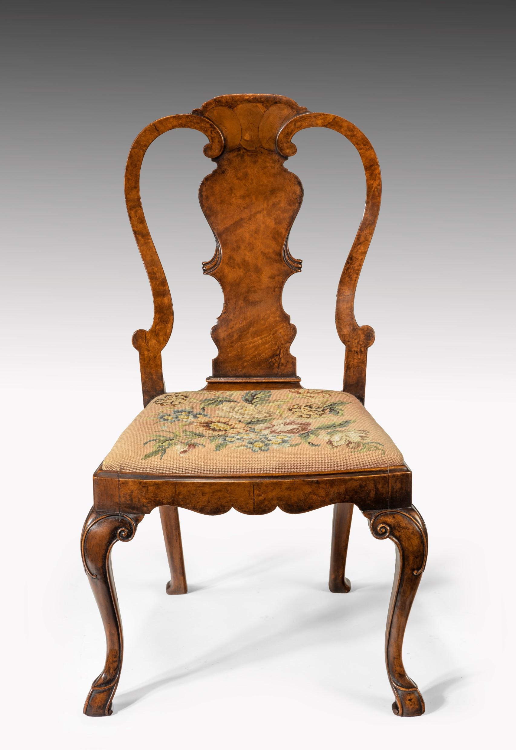 George I Quality 19th Century Walnut Side Chair with Original Needlework Seat