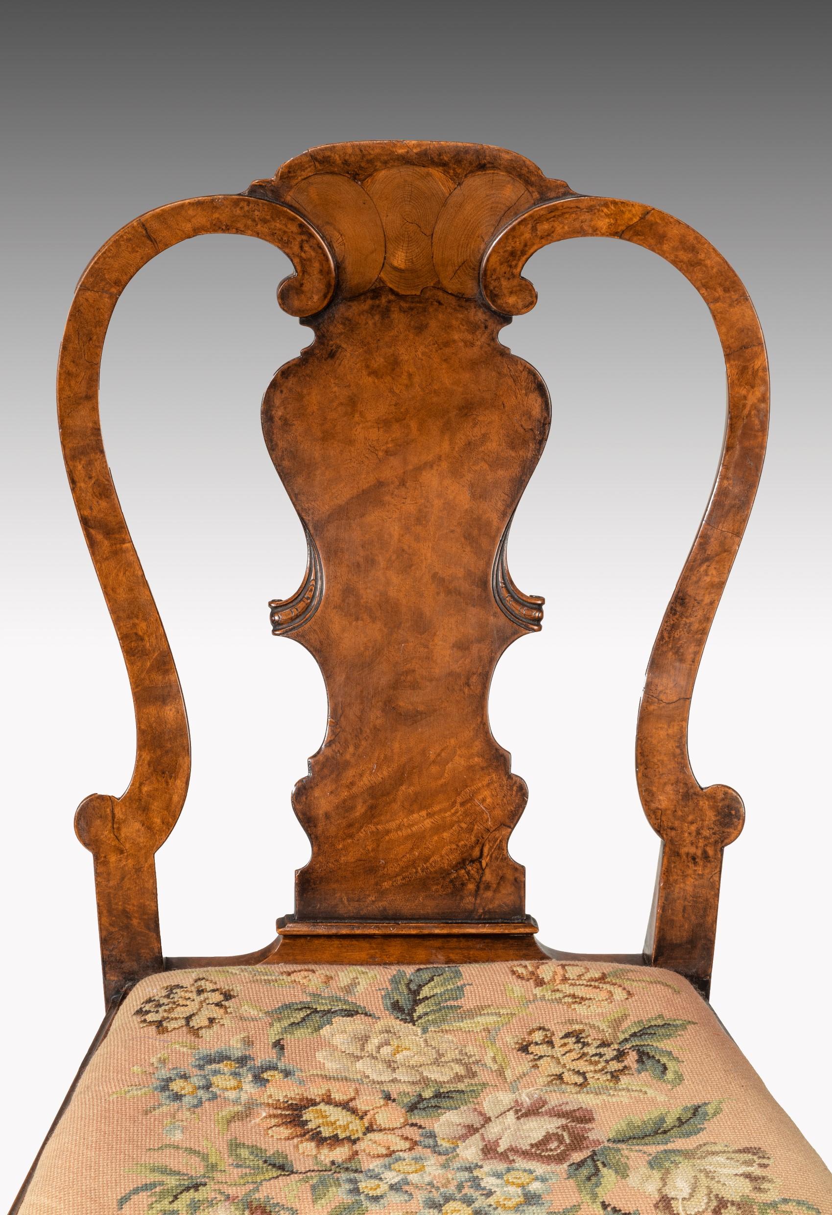 English Quality 19th Century Walnut Side Chair with Original Needlework Seat