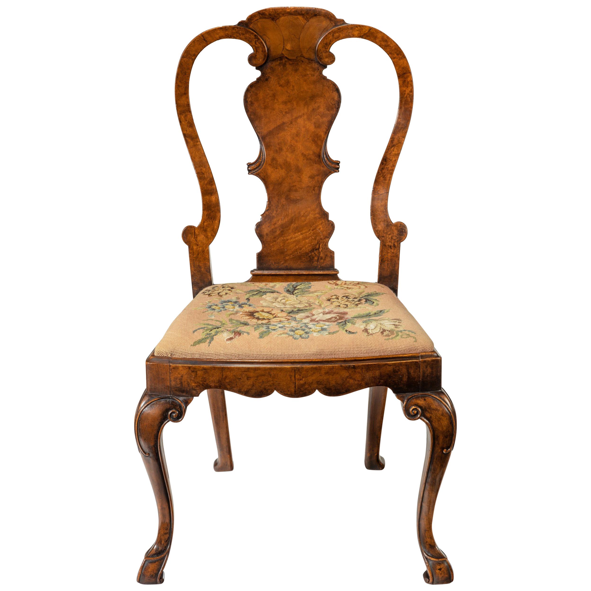 Quality 19th Century Walnut Side Chair with Original Needlework Seat