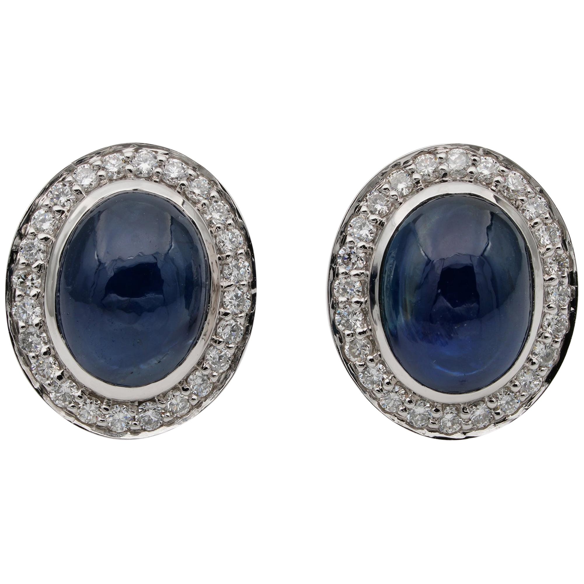 Quality 6.50 Carat Untreated Natural Sapphire Diamond Platinum Stud Earrings For Sale