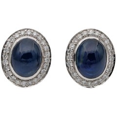 Quality 6.50 Carat Untreated Natural Sapphire Diamond Platinum Stud Earrings
