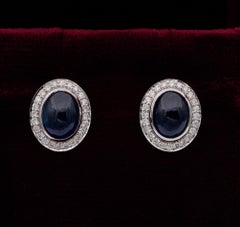 Quality 6.50 Carat Untreated Natural Sapphire Diamond Platinum Stud Earrings