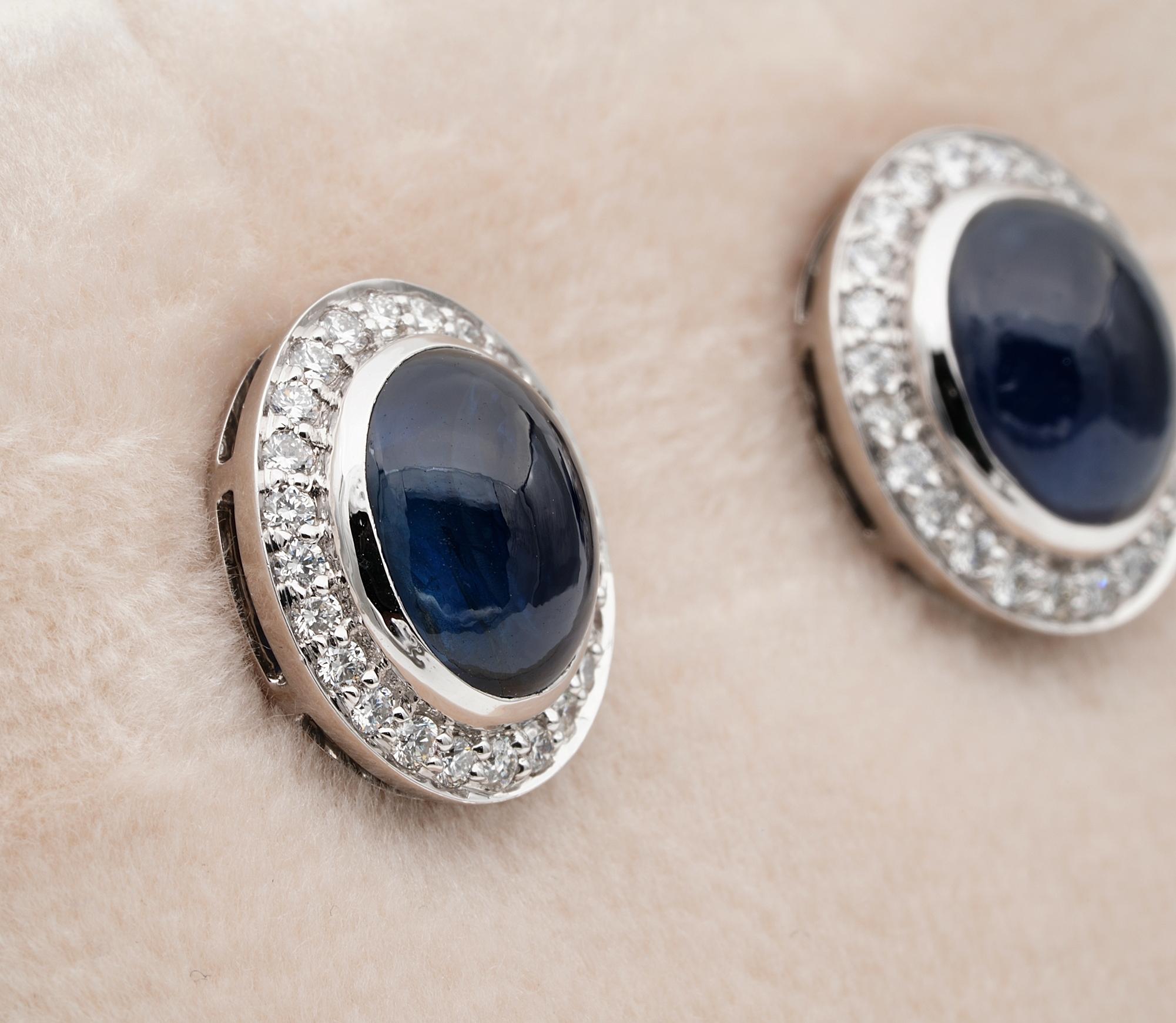 Contemporary Quality 6.50 Carat Untreated Natural Sapphire Diamond Platinum Stud Earrings For Sale