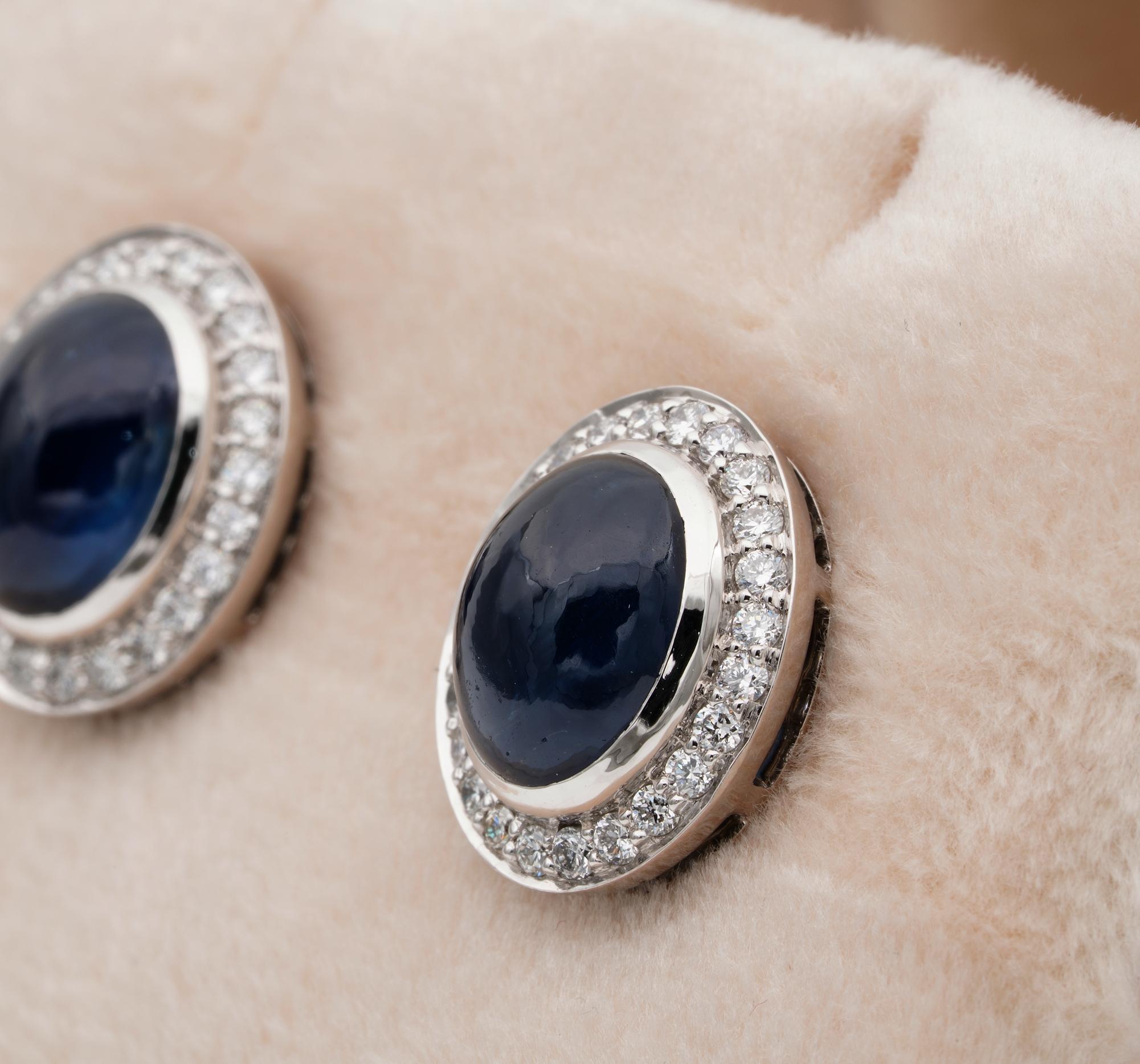 Quality 6.50 Carat Untreated Natural Sapphire Diamond Platinum Stud Earrings In Excellent Condition For Sale In Napoli, IT