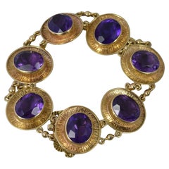 Quality 9 Carat Gold and Amethyst 6" Long Statement Bracelet