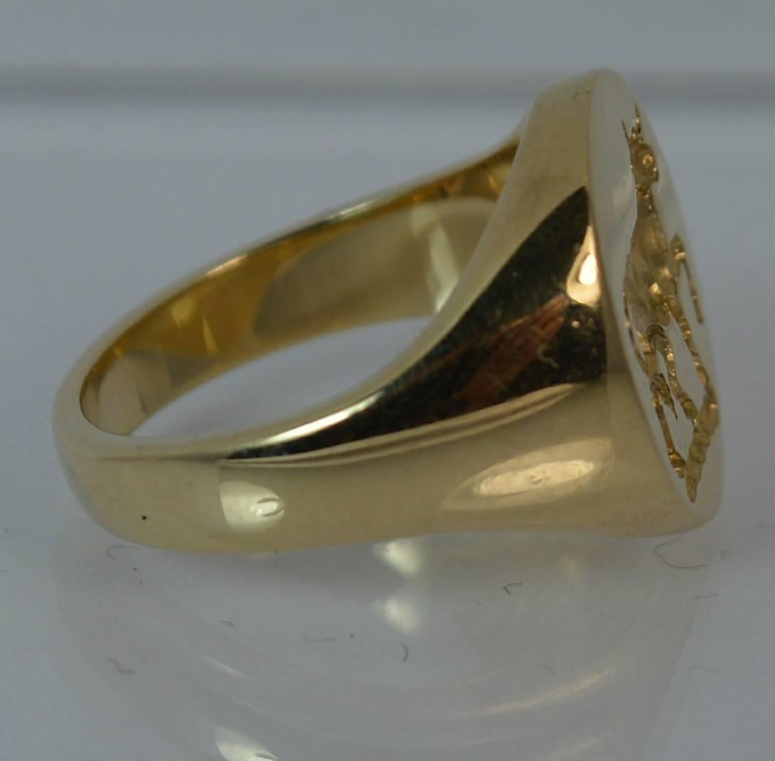 Quality 9 Carat Gold Prancing Bull Intaglio Seal Signet Ring 2