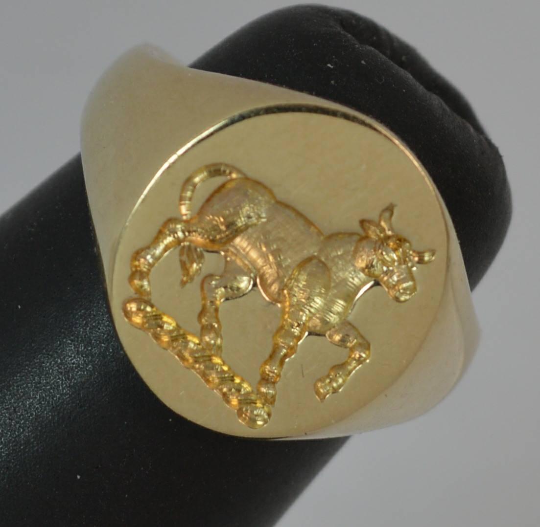 Quality 9 Carat Gold Prancing Bull Intaglio Seal Signet Ring 5