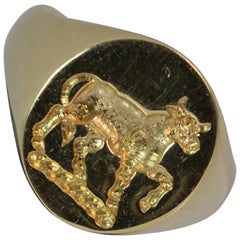 Quality 9 Carat Gold Prancing Bull Intaglio Seal Signet Ring
