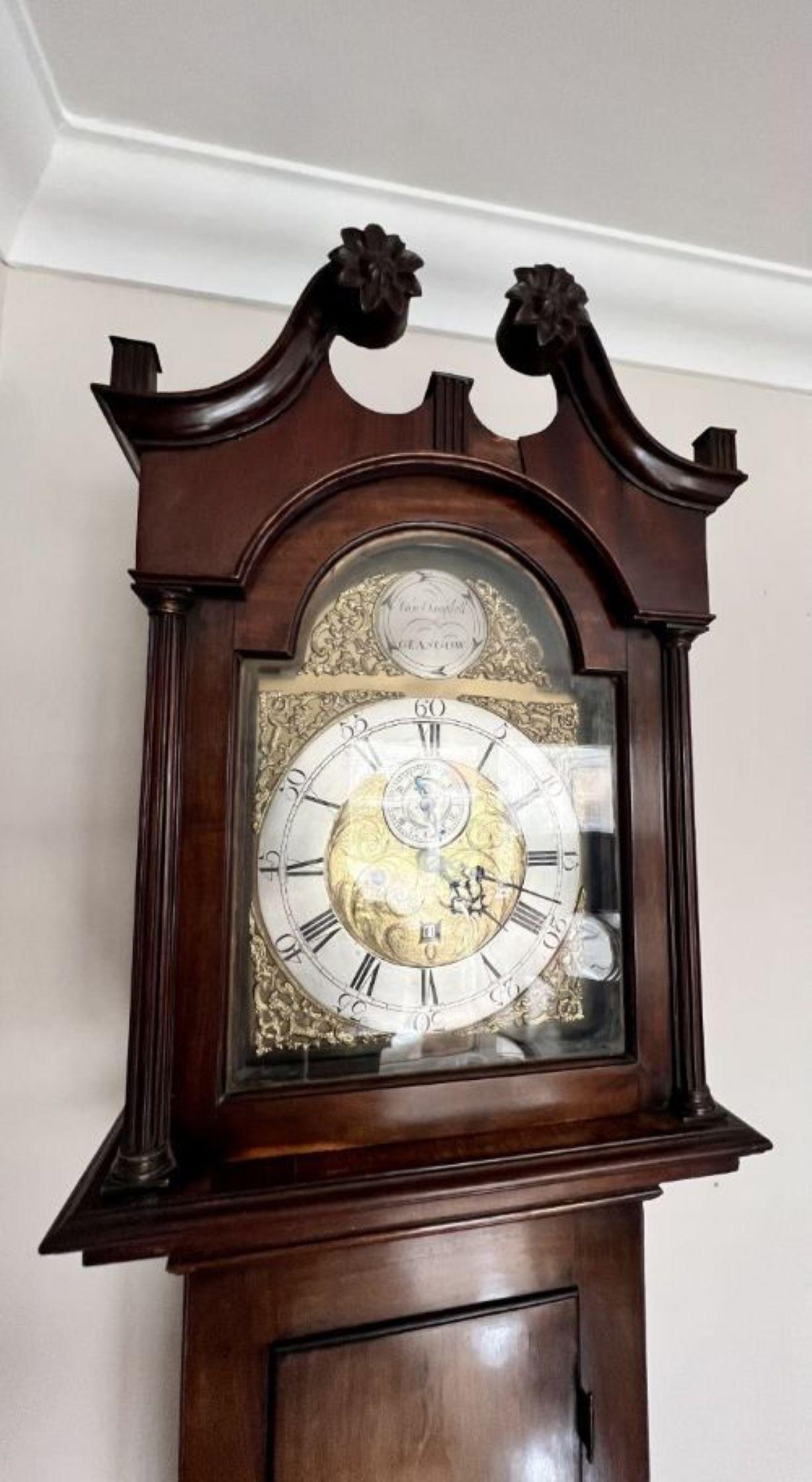 19th Century Quality antique 19th century Scottish mahogany long case clock For Sale