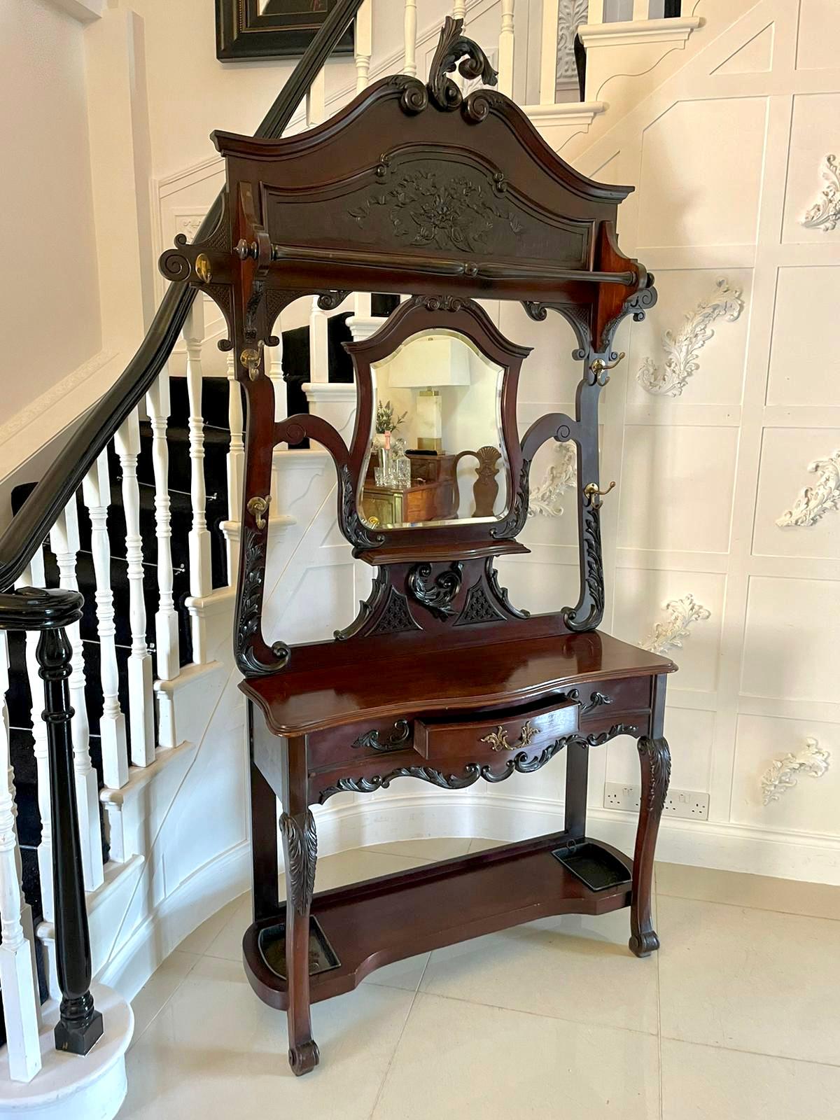 Quality Antique 19th Century Victorian Carved Mahogany Hall Stand For Sale 4